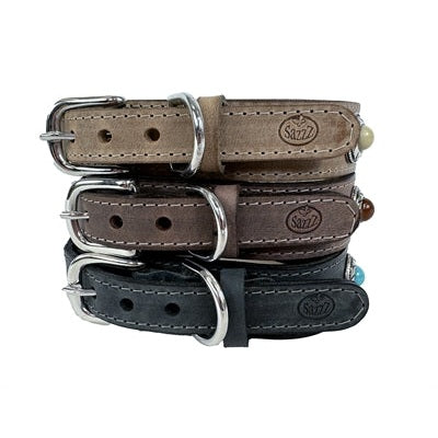 Sazzz Halsband Hond Boho Treasure Stone Vintage Leer Antraciet