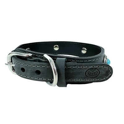 Sazzz Halsband Hond Boho Treasure Stone Vintage Leer Antraciet
